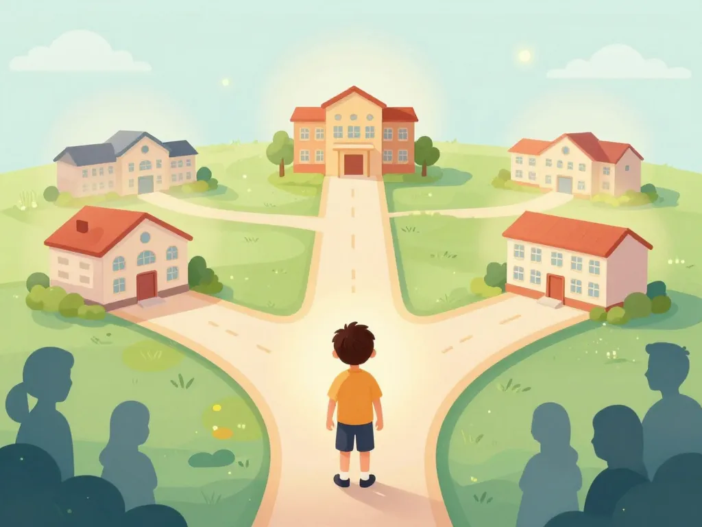 Changement d'établissement scolaire en cours d'année, enfant à un carrefour guidé par ses parents