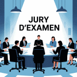 Illustration jury d'examen table ronde professionnels