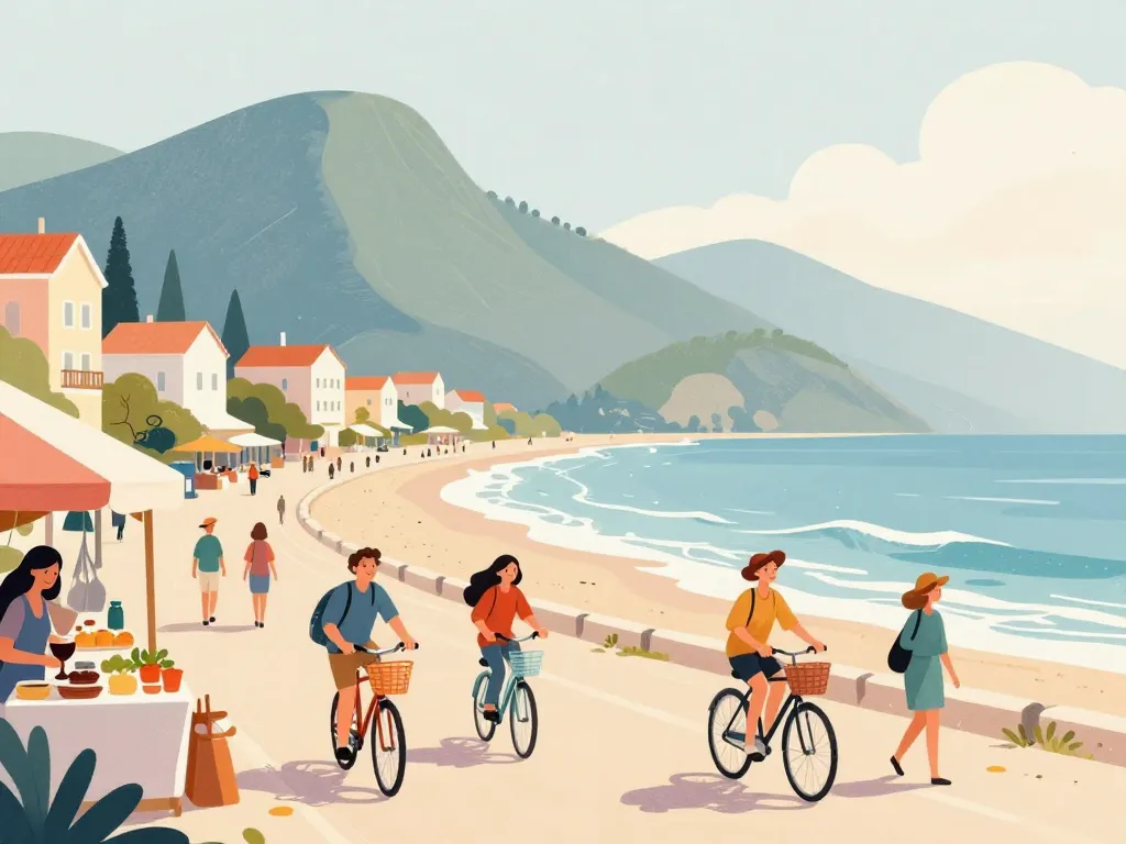 Scène de vie quotidienne Biarritz habitants en bord de mer