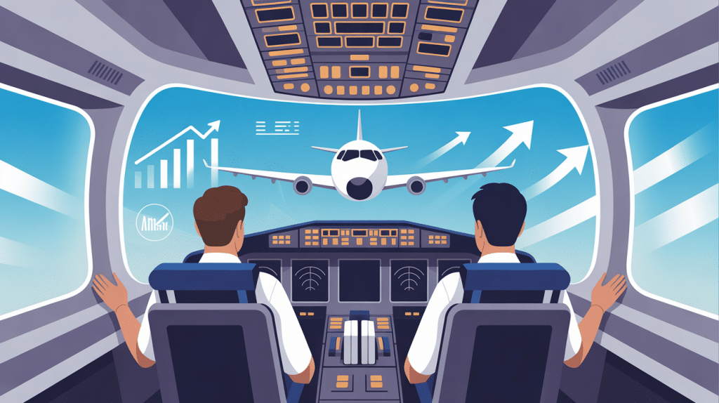 cockpit stylisé avion et progression salaire pilote de ligne