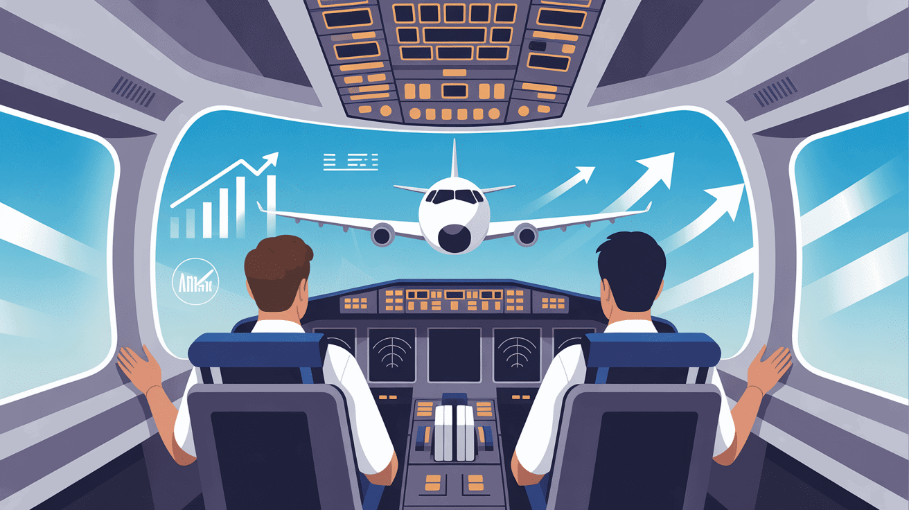cockpit stylisé avion et progression salaire pilote de ligne