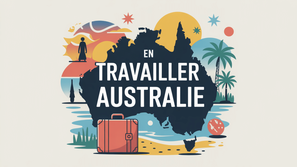 illustration travailler en australie carte et valise