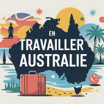 illustration travailler en australie carte et valise