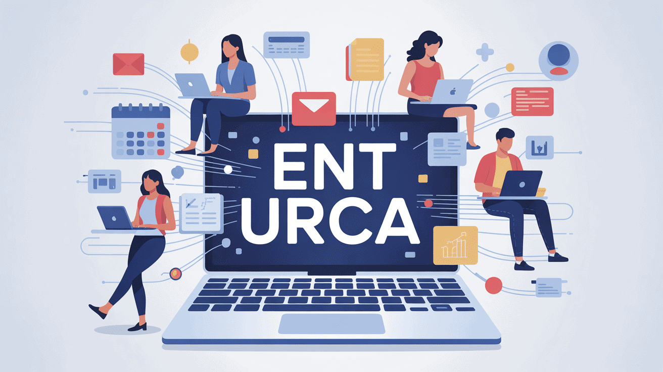 Illustration urca ent univers numérique, étudiants et icônes digitales