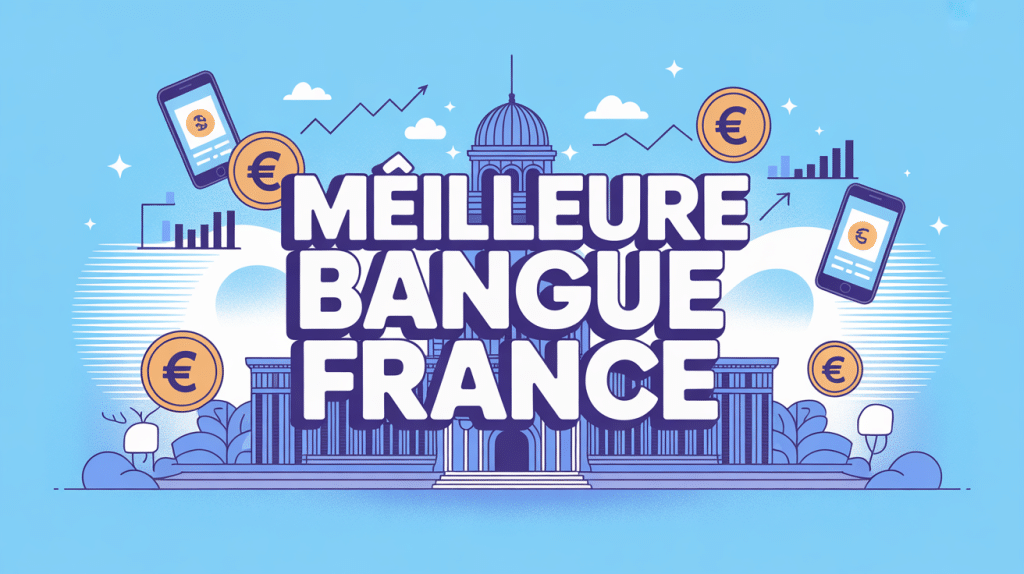 Illustration choisir les meilleur banque de france, batiment banque moderne et symboles financiers