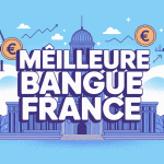 Illustration choisir les meilleur banque de france, batiment banque moderne et symboles financiers