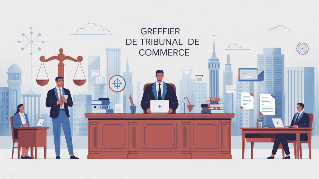 Illustration stylisée pour devenir greffier tribunal de commerce