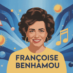 Portrait françoise benhamou illustré avec symboles culturels