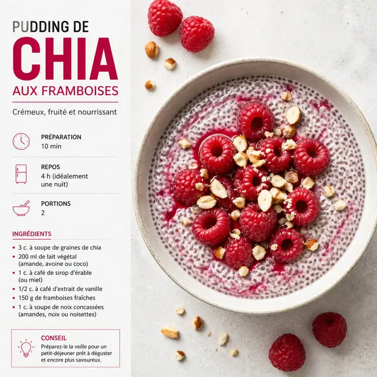 Pudding de chia aux framboises, une recette pour maigrir le ventre saine et rassasiante