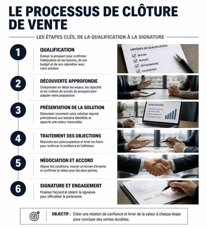 Infographie des étapes du closing pour réussir ses ventes