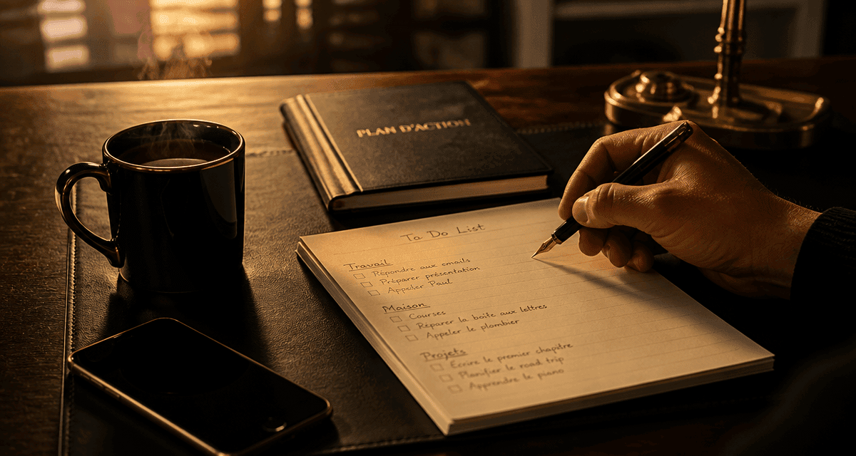 exemple de to do list écrite à la main sur bureau