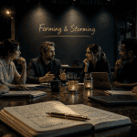 Réunion équipe forming storming discussion