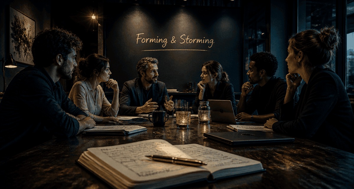Réunion équipe forming storming discussion