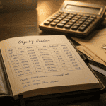 objectif rentier carnet et calculatrice sur bureau