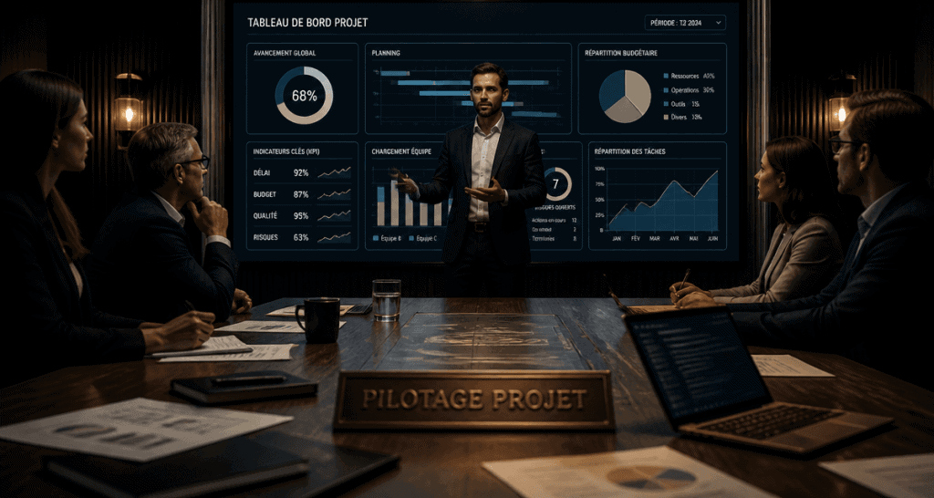 Pilote projet devant tableau de bord digital