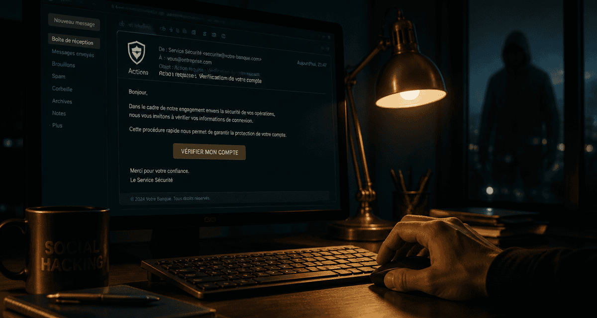 social hacking email phishing bureau nuit