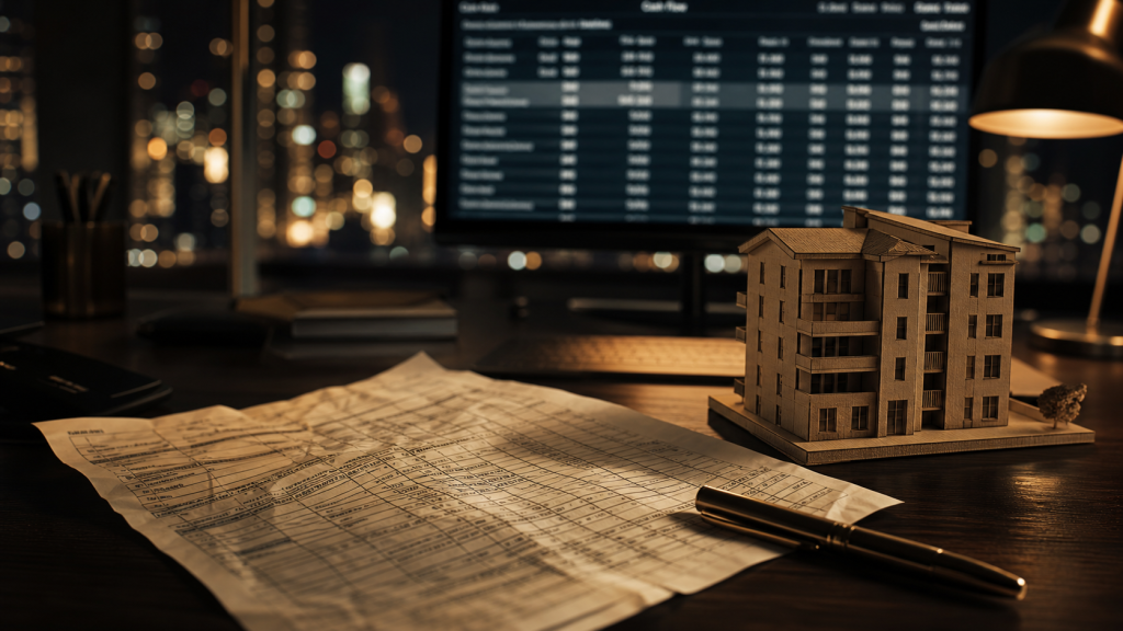 Comment devenir investisseur immobilier : tableau de rentabilité, stratégie et financement immobilier sur bureau
