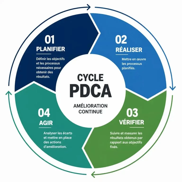 Schéma illustrant le cycle PDCA de la roue de Deming pour l'amélioration continue