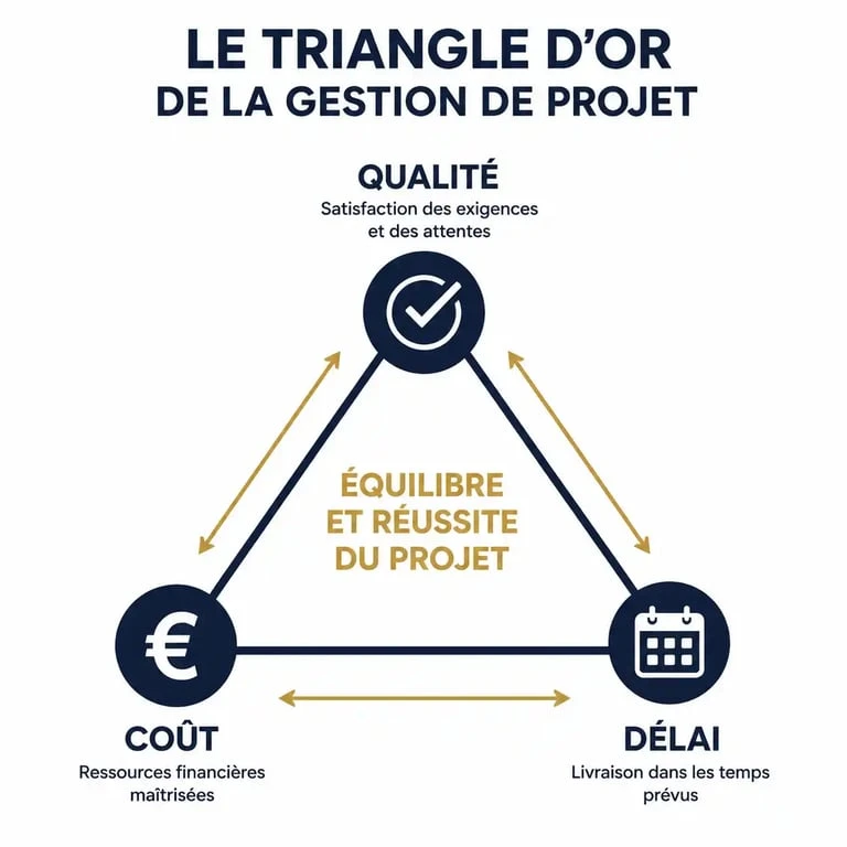Schéma du triangle qualité coût délai en gestion de projet