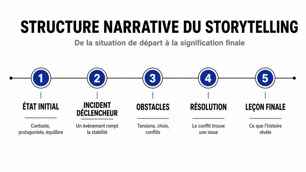 Schéma de la structure narrative du storytelling pour une communication efficace