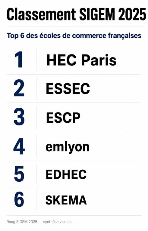 Classement SIGEM 2025 des meilleures écoles de commerce françaises
