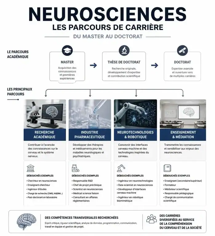 Infographie des débouchés et métiers en neurosciences
