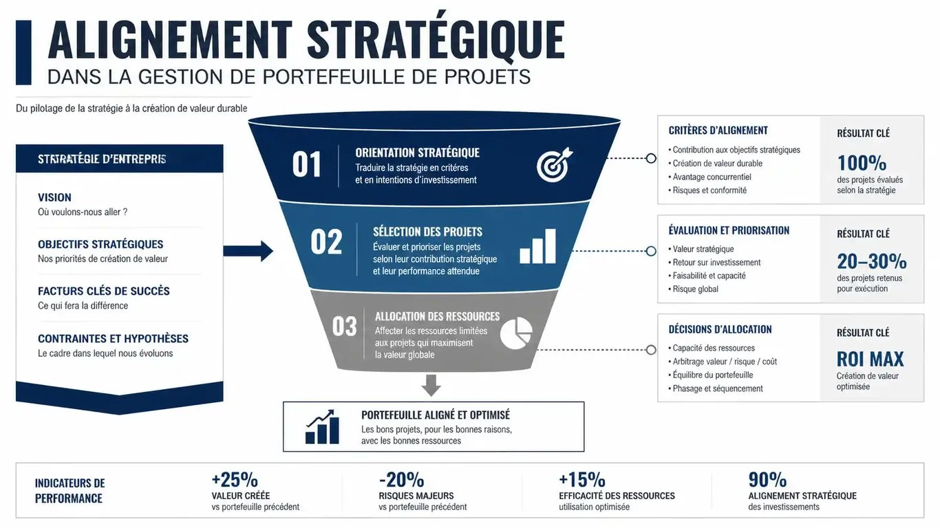 Schéma de l'alignement stratégique et du processus de gestion de portefeuille de projets
