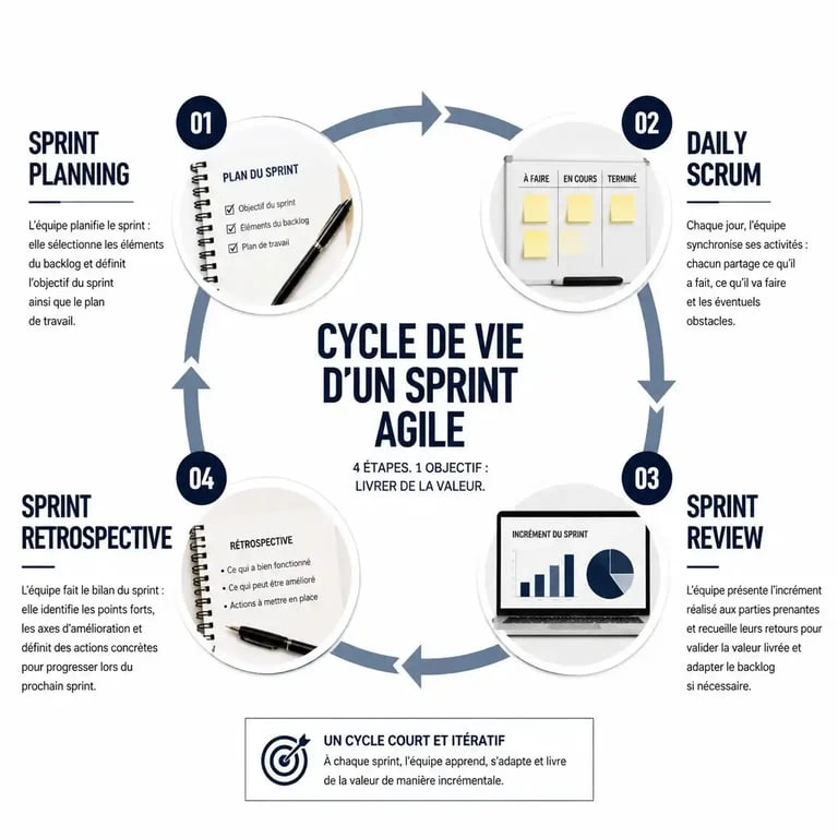 Schéma du cycle de vie d'un sprint en gestion de projet agile