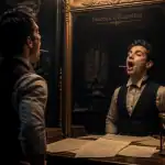 Jeune homme exercice elocution miroir