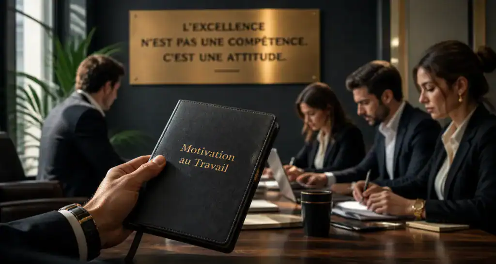 Phrases motivantes travail, équipe au bureau, citation inspirante