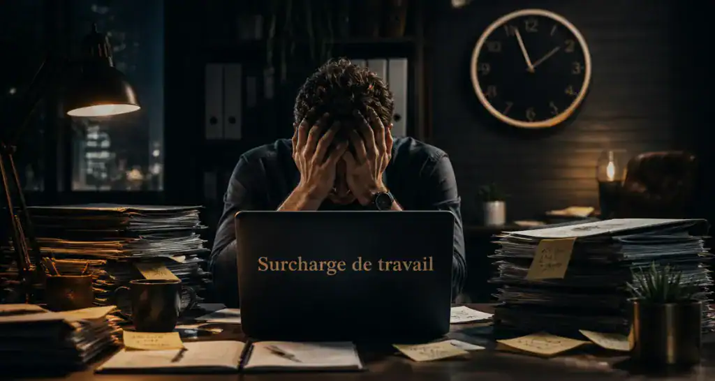 Surcharge au travail employé stressé devant ordinateur