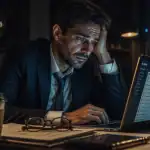 Surmenage symptôme homme fatigué au bureau le soir