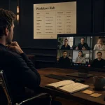 Gestion équipe remote avec workforce hub setup, réunion sur écran partagé