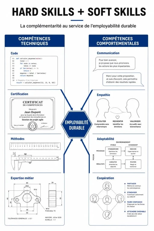 Infographie comparative des hard skills et soft skills pour le développement de carrière