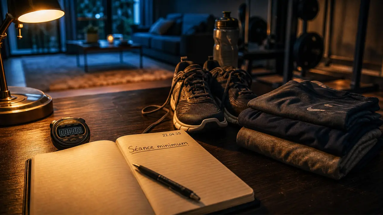 Motivation pour sport : séance minimum, carnet et chronomètre