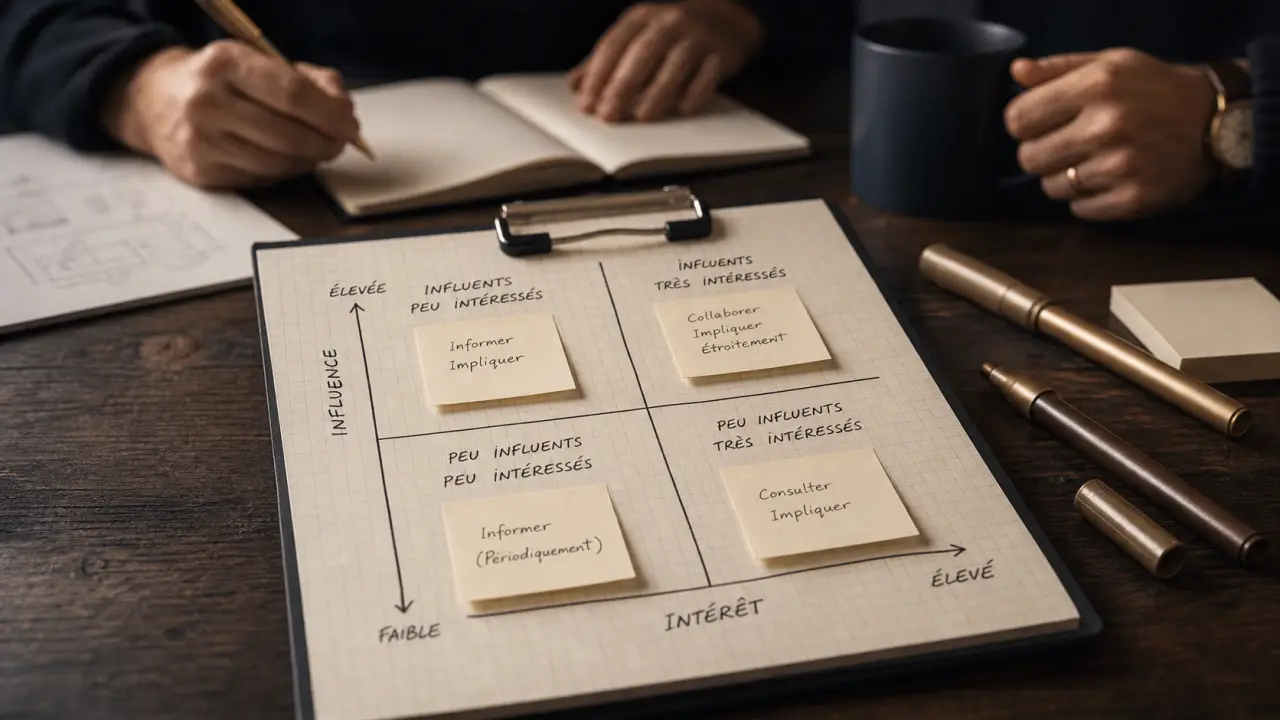 Stakeholder map influence/intérêt sur table