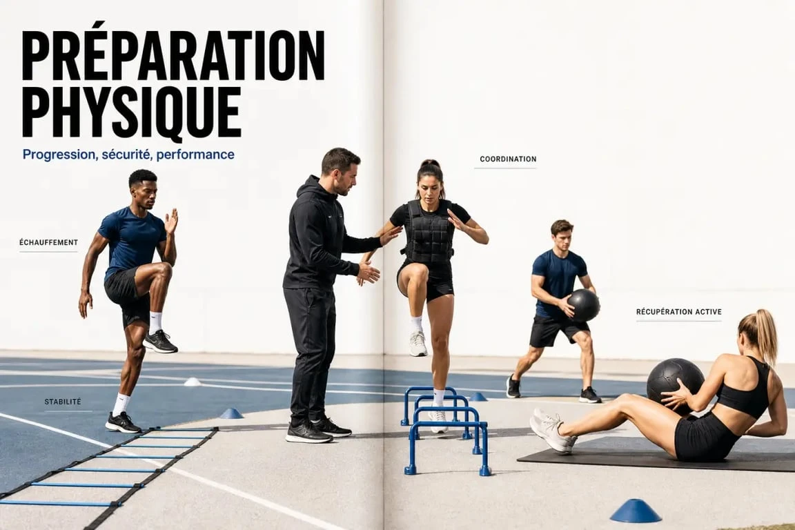 Matériel préparation physique en séance sur terrain sportif