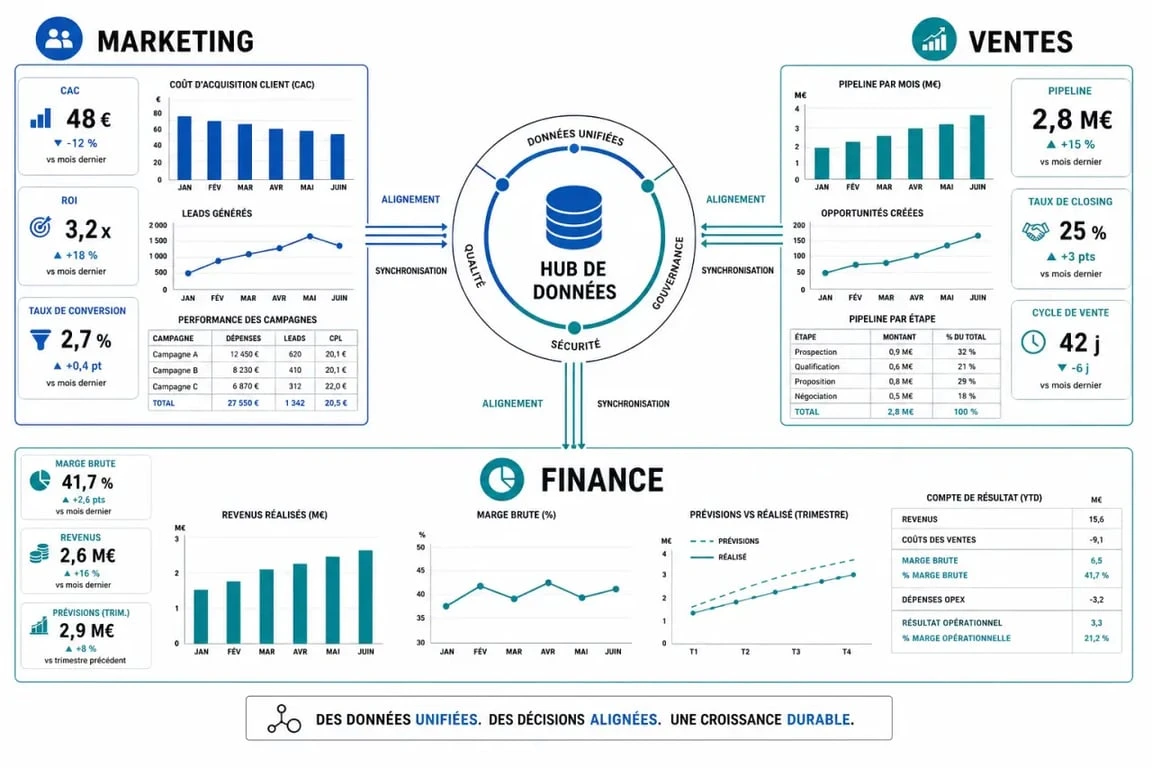 Alignement des départements marketing, ventes et finance grâce au marketing management analytics