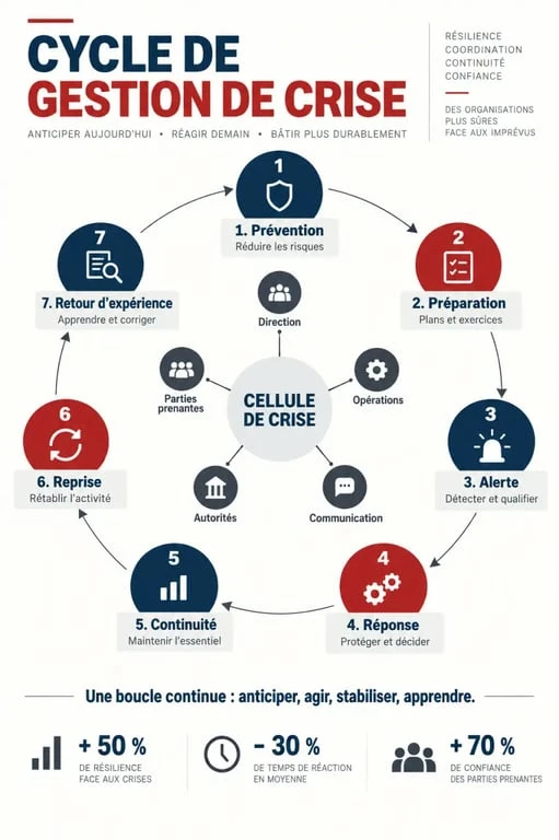 Cycle de gestion de crise piloté par un cabinet de gestion de crise
