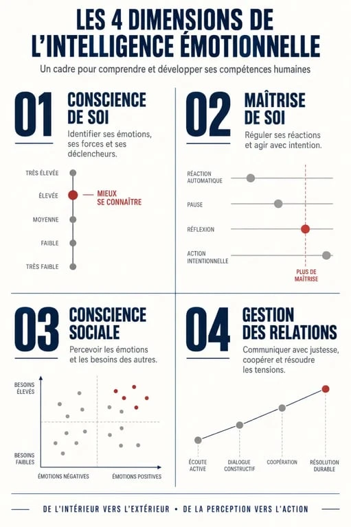 Les quatre dimensions mesurées par un test d'intelligence émotionnelle