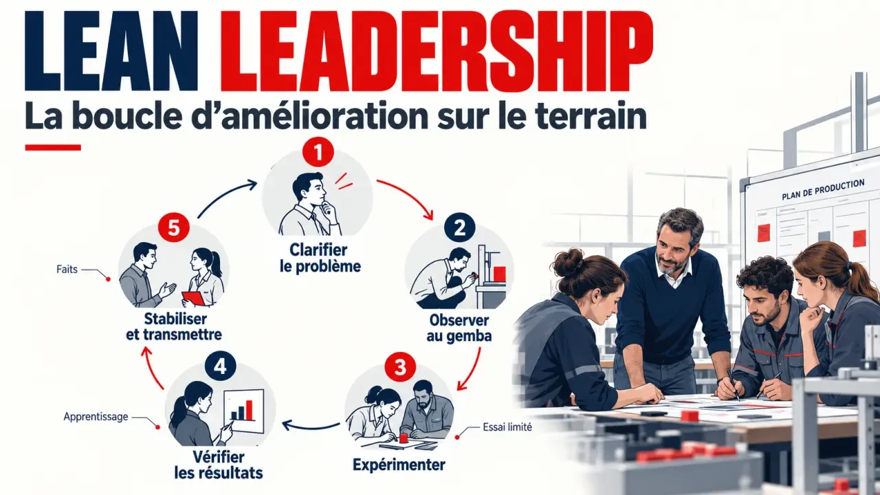 Infographie sur le lean leadership et la boucle d’amélioration continue au gemba
